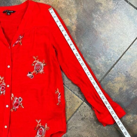 Zac & Rachel Floral Retro Button Up Long Sleeve Top Medium - Picture 5 of 11